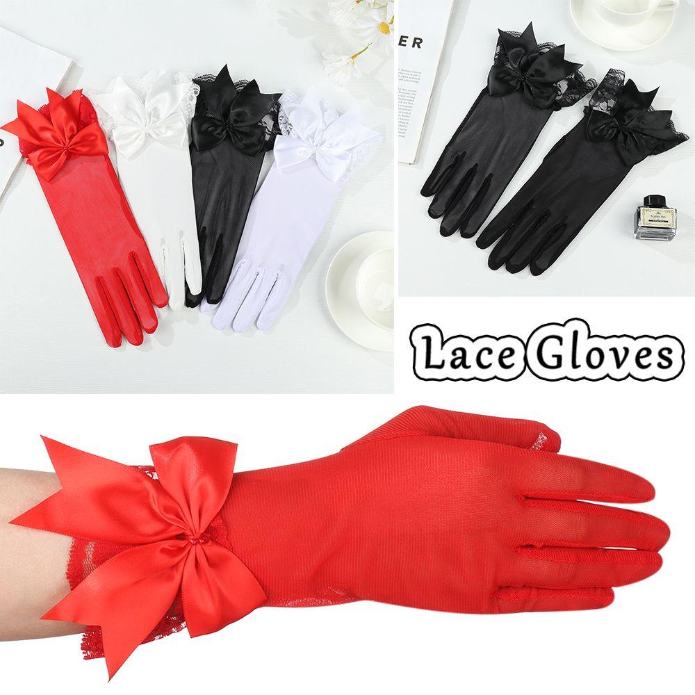 Fashion Chiffon Sunscreen Bow Bride Mittens Driving Gloves Lace Gloves