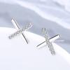 S925 Sterling Silver Letter X-Shaped Diamond Stud Earrings Korean Style Fashionable Earrings