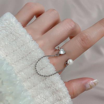Кольцо с открытым цепочкой Pearl Love Zircon Light Luxury Niche Xiaohongshu на указательный палец с бахромой