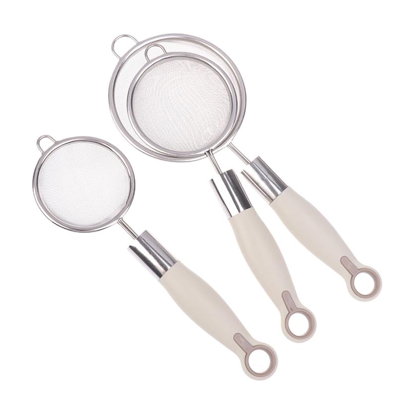 1/3Pcs Fine Mesh Flour Sieve 304 Stainless Steel Colander Juice Soybean Milk Filter Plastic Handle Oil Strainer Spoon Utensils