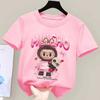 Детская футболка Labubu Mokoko, мультяшная футболка с круглым вырезом, новый топ для мальчиков и девочек, милая одежда с коротким рукавом для детей, розовая одежда в подарок
