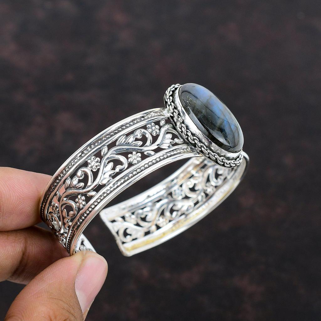 Браслет из лабрадорита, браслет-манжета из натурального драгоценного камня, браслет из стерлингового серебра 925 пробы, регулируемая манжета, ювелирные изделия ручной работы, стильный браслет, подарок для мамы