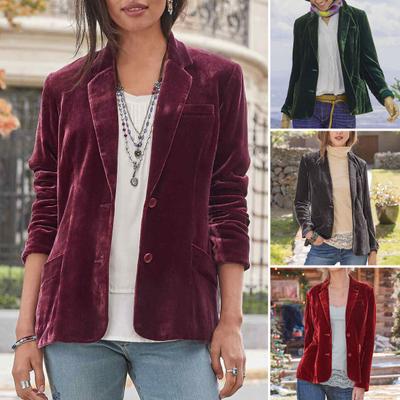 Женский пиджак, однобортный, с двойными карманами и лацканами, однотонный, с длинными рукавами, теплый, с воротником на пуговицах, свободное осеннее пальто для работы
