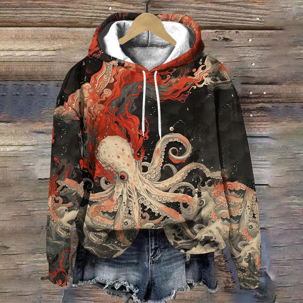 Осень/Зима Пуловеры Толстовки С Узором Морских Животных Женские Толстовки Модная Женская Одежда Топы Повседневные Свободные Женские Толстовки