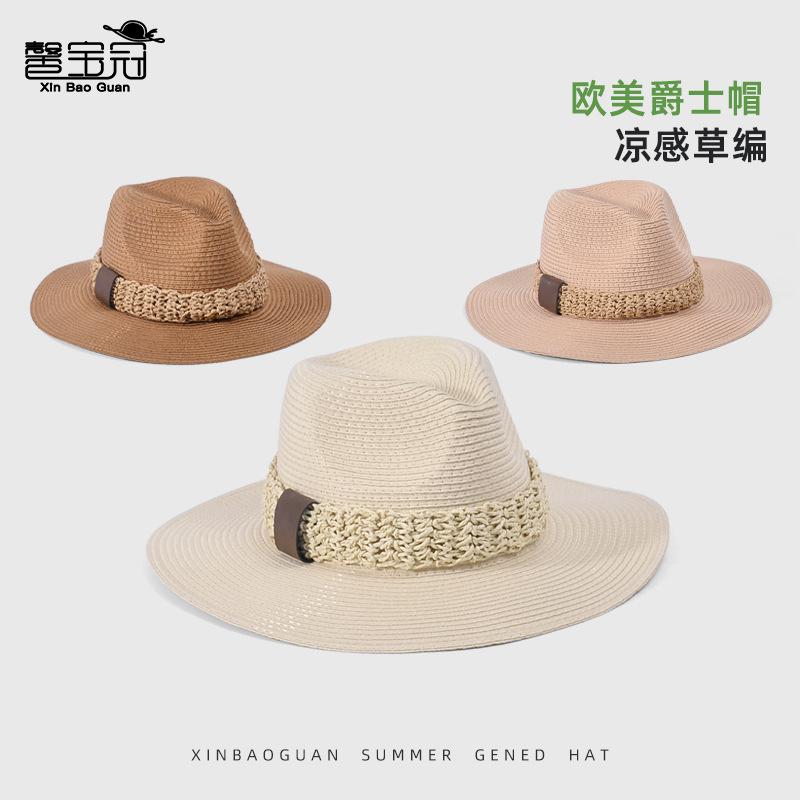 Top Hat Summer Outdoor Big Eaves Sunshade Hat Panama Vintage Jazz Straw Hat Children