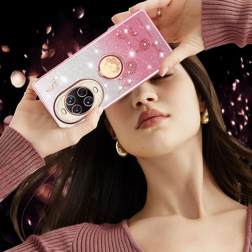 KADEM For Huawei nova 14 Ultra 5G Case Ring Kickstand TPU Flowers Phone Cover Gradient Glitter