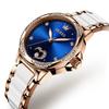 OLEVS Hand Rose Gold Легко читаемые синие женские часы, Стильные, Часы, Механические, Керамические, Браслет, Кристалл, Циферблат, Дата, Водонепроницаемые, Светящиеся,