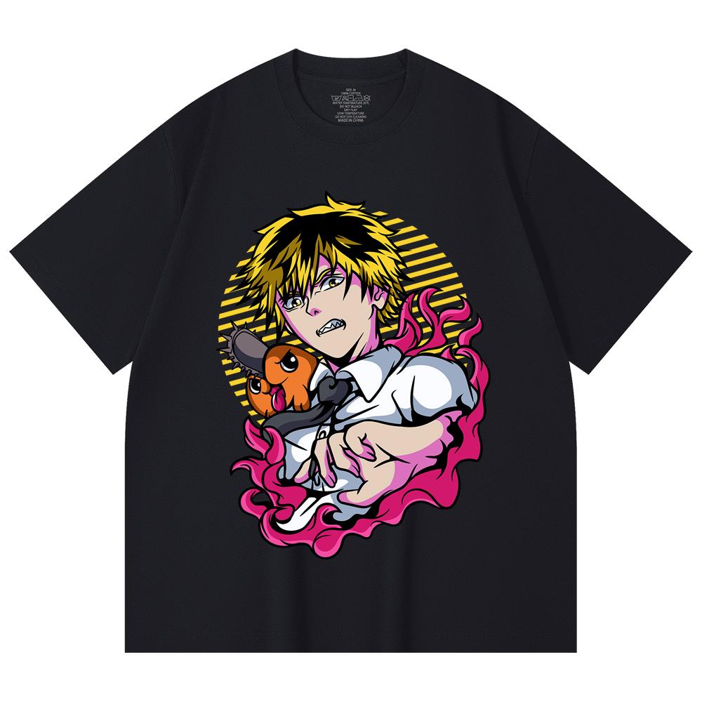 230 Gsm 100% Cotton Chainsaw Man V4 Denji Pochita Print Unisex Heavy Cotton T Shirt