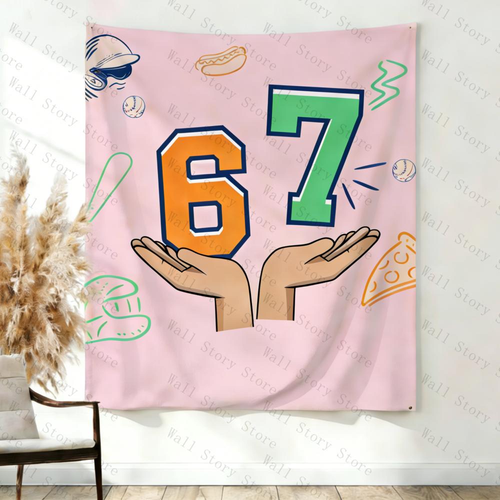 67 Baseball Birthday Banner Backdrop Sign 67 Meme Tapestry Six Seven Gen Z Kids Party Decor Tapestry Living Room Tapestry
