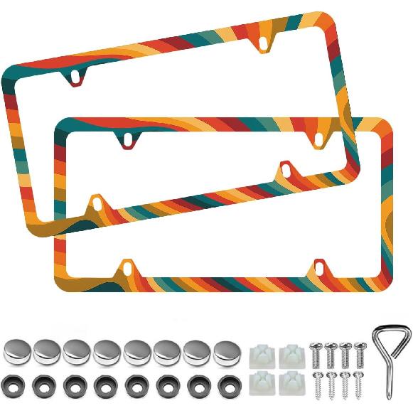 Light Blue Seashells Beachy License Plate Frame - Unobstructed Narrow-Edge 2 Packs Universal Stainless Steel Car License Plate Frames Holder Solid