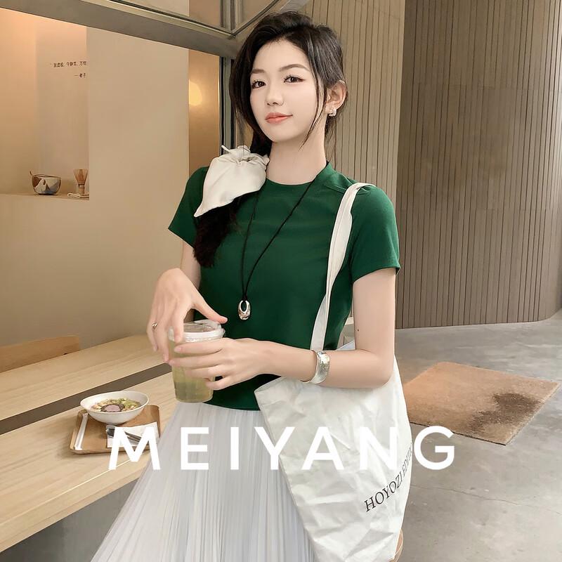 MEIYANG Облегающая хлопковая футболка в рубчик с коротким рукавом