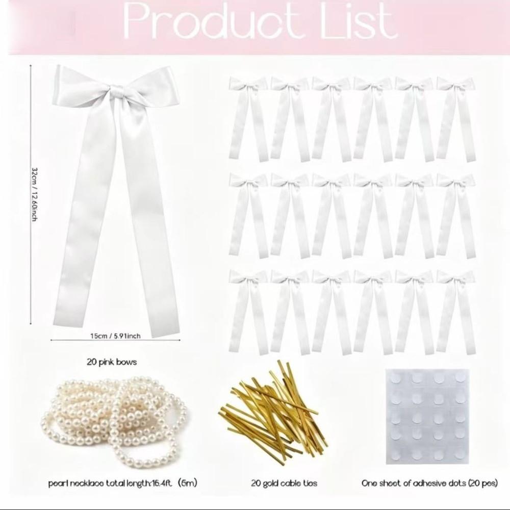 Faux Pearl Bowknot Banner Hanging Pendant Reusable Bow Beaded Garland  Birthday Decor