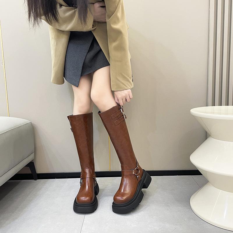 Long Boots Women's Fashion But Knee Western Cowboy Boots Thick Heel Retro Knight Boots Polished Punk Motorcycle Boots Women