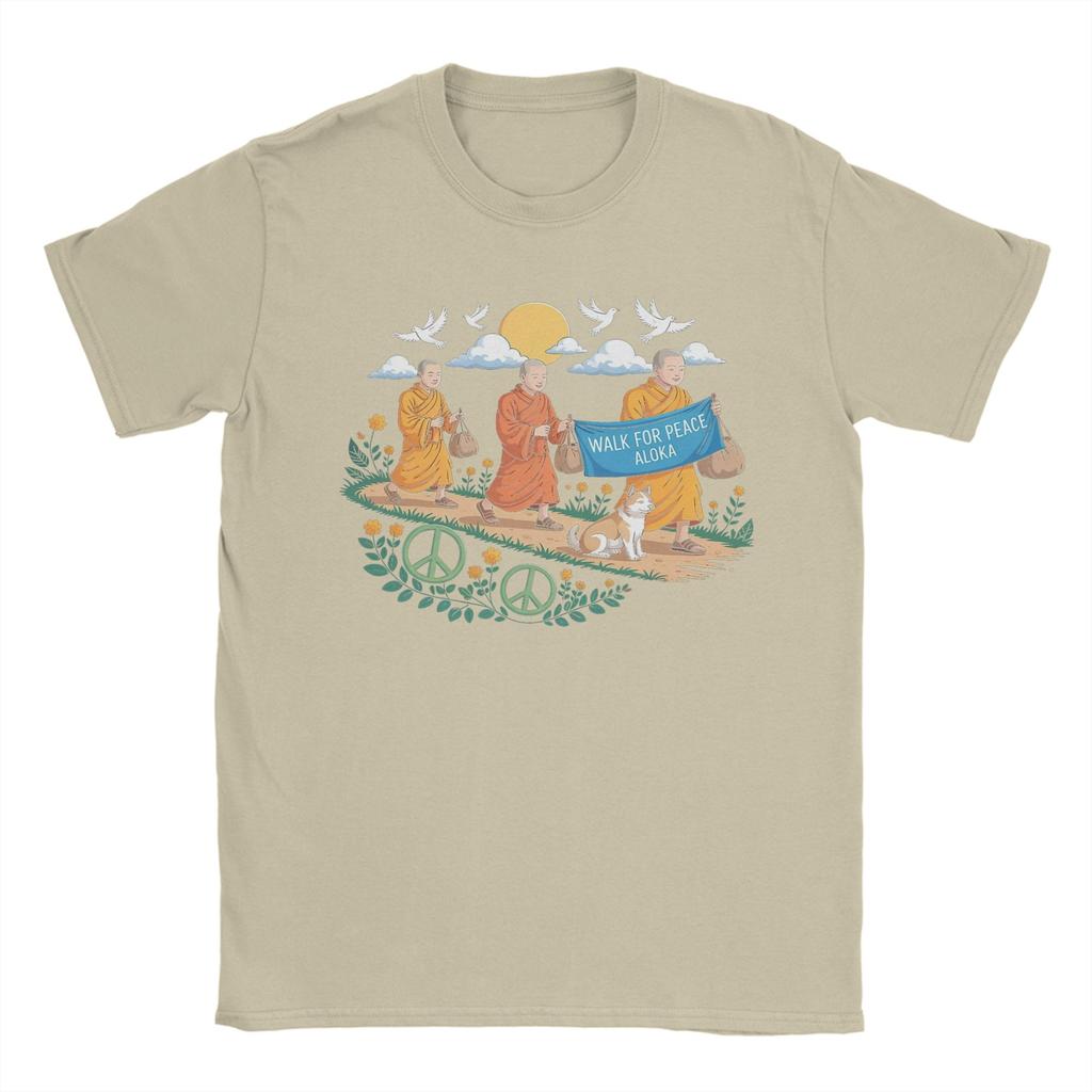 Walk for Peace Aloka Buddhist Monks T Shirts Unisex Womens Cotton Cool TShirt Tees Short Sleeve Clothes Birthday Present