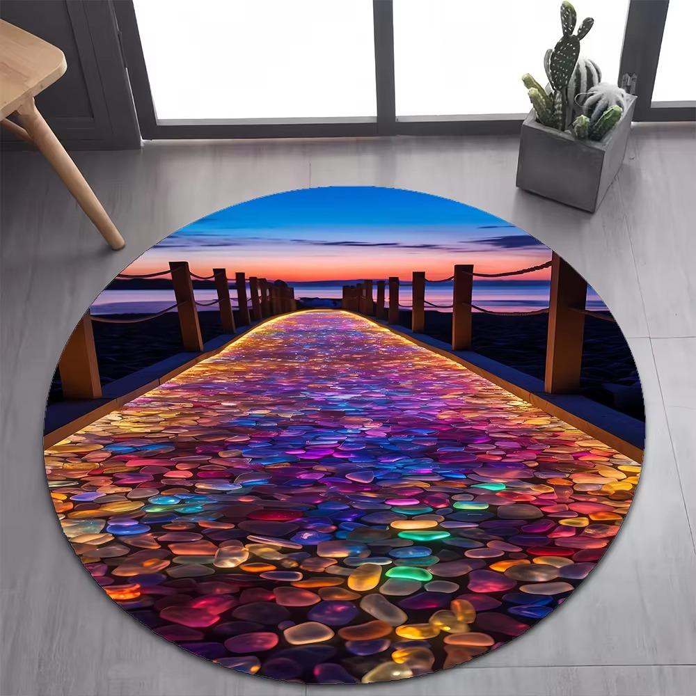 New Style Colorful Pebble Rainbow Road Beach Stone Round Carpet Rug for Bedroom Living Room Decoration Pet Decor Floor Mat Ins