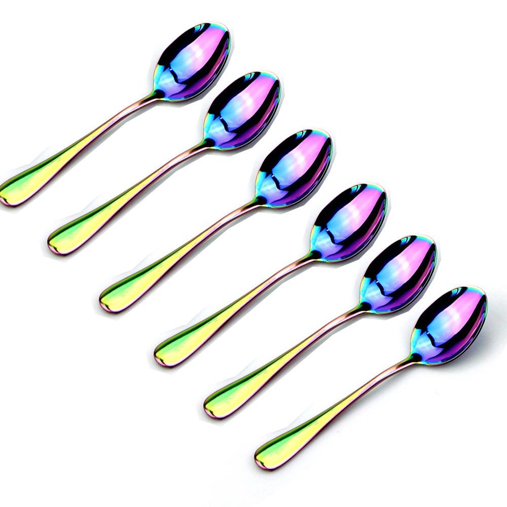 Stainless Steel Rainbow Color Teaspoon Multicolor Style Dinnerware Set Ice Cream Coffee Spoon Soup Spoon Tableware Set