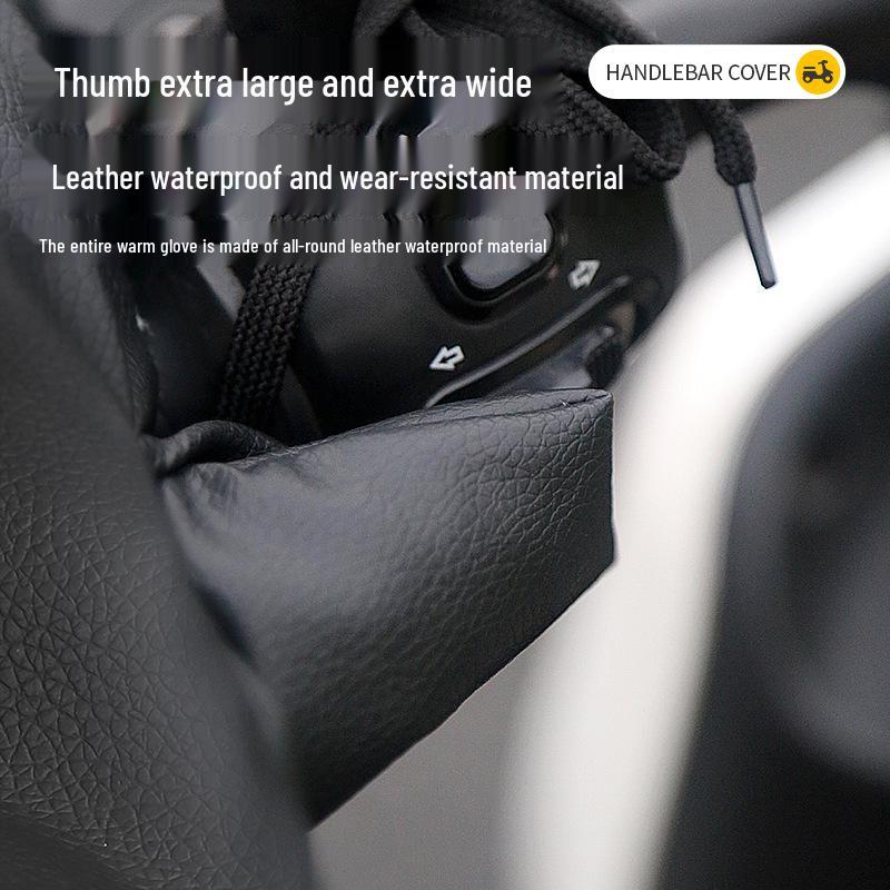 Winter Electric Vehicle Warm PU Leather Handlebar Covers - Rain & Windproof Motorcycle Handguards
