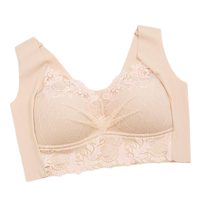 Кружевной бюстгальтер из ледяного шелка с фиксированной чашкой, закрытый бюстгальтер без стального кольца, большая регулировка груди