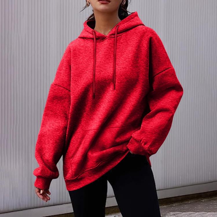 Women's Fashion Fleece Pullover Hooded Sweatshirt Long Sleeve Short Solid Color Autumn Winter Casual Sweatshirt