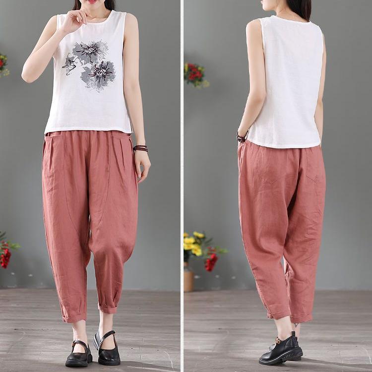 Модные женские свободные хлопковые льняные майки с цветочным принтом и принтом