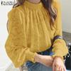 ZANZEA Women Elegant High Neck Lantern Long Sleeve Transparent Lace Blouses