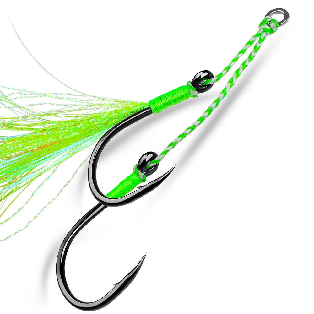 Tie Iron Plate Hook, Road, Asia Double Hook Sea Fishing Boat, Iron Plate Hook with Shiny Wire Fishing Hook Accessories, 5 Pairs/pack