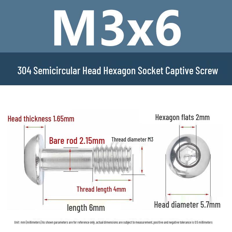 Yigu 304 Stainless Steel Anti-Loosening Hex Socket Captive Screws - M2/M3