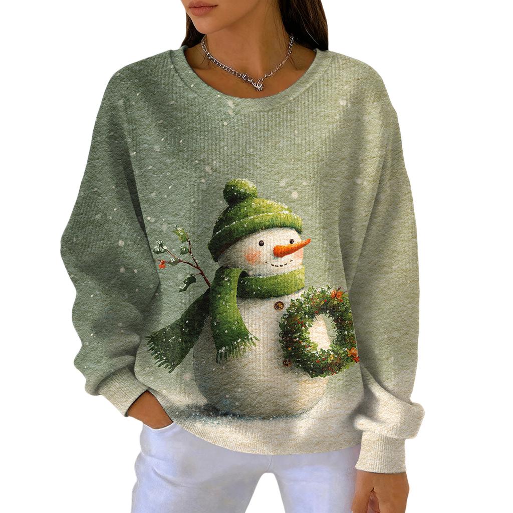 Women's Fashion Casual Gradient Christmas Print Pullover Sports Long-Sleeve Top