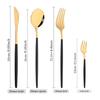 16 Pcs Mirror Black Gold Stainless Steel Cutlery Set Christmas Tableware Dinnerware Set Knife Spoons Cake Fork Home Silverware