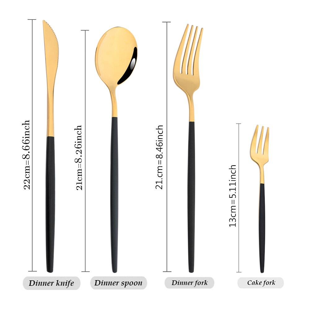 16 Pcs Mirror Black Gold Stainless Steel Cutlery Set Christmas Tableware Dinnerware Set Knife Spoons Cake Fork Home Silverware