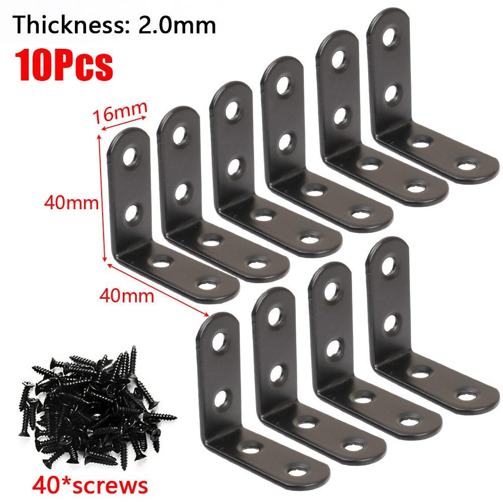 10Sets Cabinet Screens Wall Angle Bracket Iron 90 Degree Right Angle Corner Brace Joint with Screws Furniture Fastener