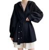 Spring Balloon with Short Balloon Stylish Beautiful Around the Stylish Hooded Loose Easy To Solid Black [J-Scott] Women's Coat, Trench, Hooded,