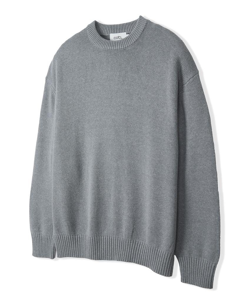COSTUME O’CLOCK [Renewal Ver.] Soft Cotton Crew Neck Knit Charcoal Cooskt008Charcoal