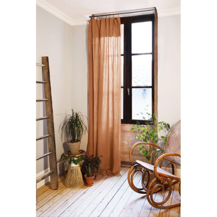 Rideau ajustable + 8 anneaux pince "Gaïa" 140 x 300 cm "Gaze de Coton" - Abricot