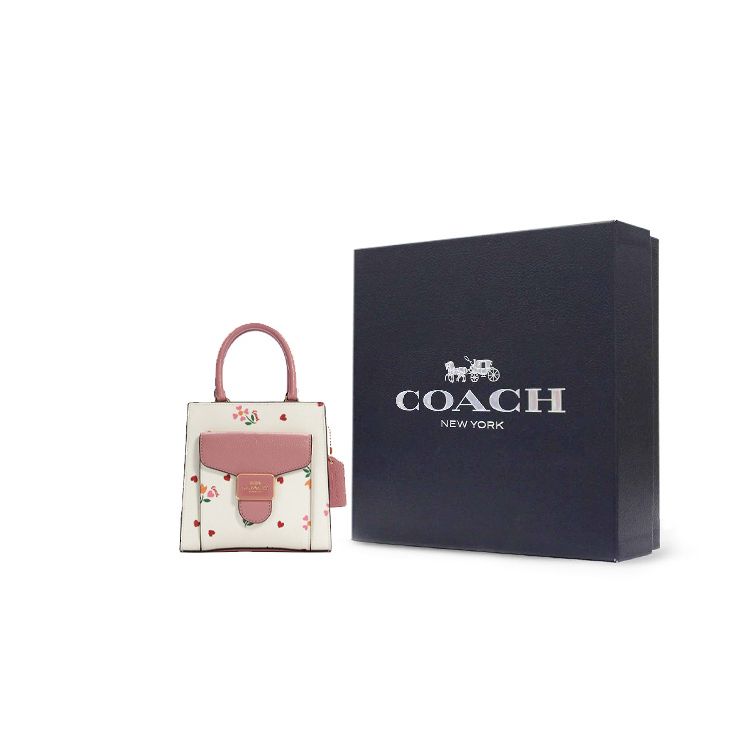 Coach Pepper 17 Heart Petal Print Magnetic Closure Canvas And Leather Mini Handbag Women handbag White Pink C7599-IMCAH