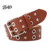 Music Festival Outfit Belt 105cm Studded Punk for Women, Faux Leather Grommet Waist Edgy Fashion with Double Prong Buckle, Jean Accessory Durable