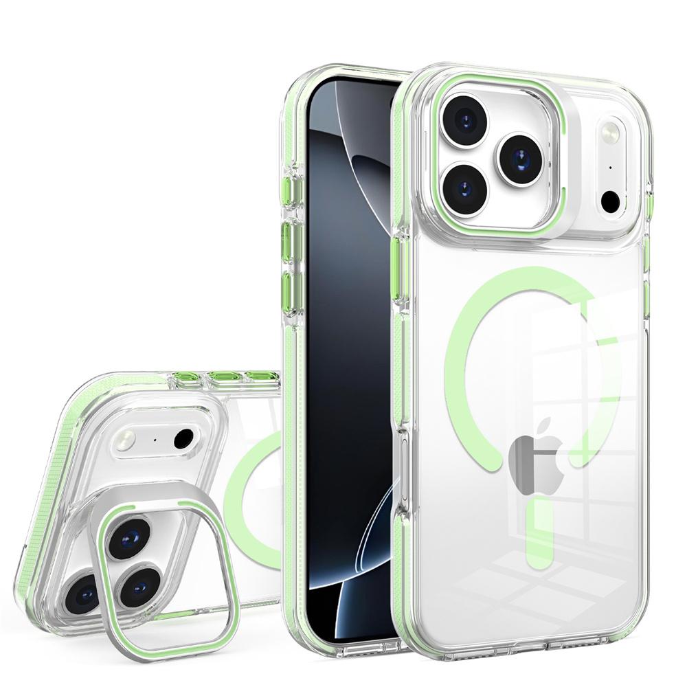 Magnetic Aluminum Alloy Lens Folding Stand Phone Case For 16 17 Pro Max Air 14 15 Plus 13 12 11 Clear Acrylic Back Cover