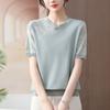 Летняя футболка с короткими рукавами из ледяного шелка, трикотажная рубашка для женщин среднего возраста в западном стиле с верхним трикотажным узором