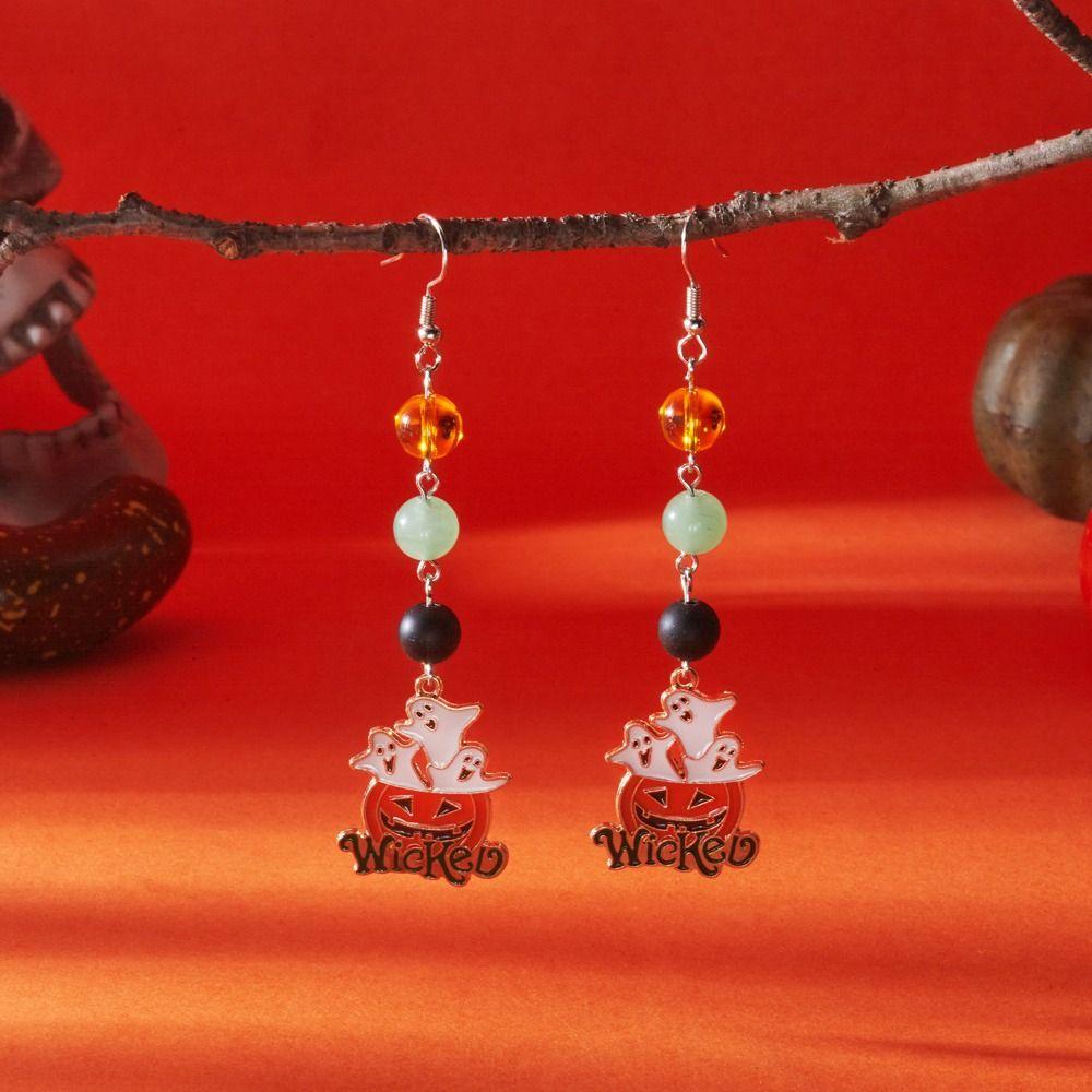 Rhinestone Halloween Earrings Ghost Spider Dangle Earrings Punk Pumpkin Ear Studs  Party