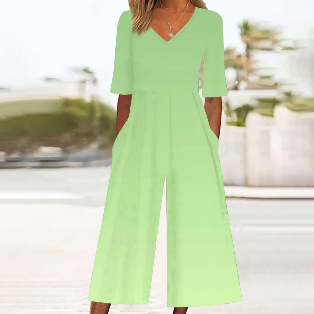 Женский свободный повседневный комбинезон с V-образным вырезом и градиентным принтом, приталенный, с широкими штанинами