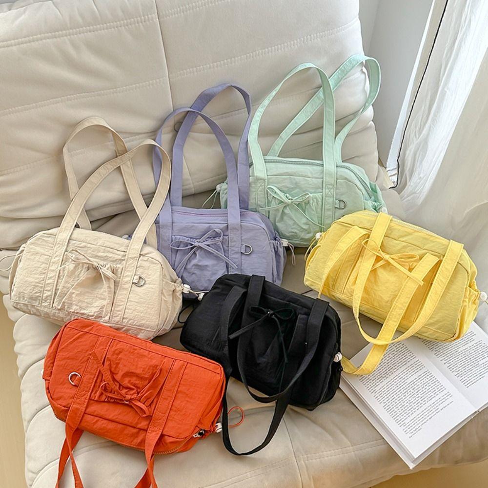 Korean Style Bow Nylon Shoulder Bag Women Handbag Travel Storage Bag Sweet Boston Bag Swimming