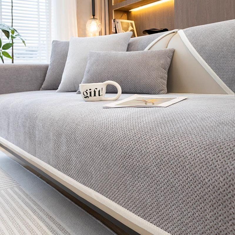 Autumn Winter Chenille Sofa Cover Living Room Solid Color Sofa Cushion L Shaped Sofa Cover Non-Slip Couch Armrest Backrest Mat