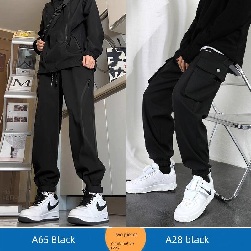 American-Style Black Cargo Pants for Men Paired with Martin Boots, Vibe Functional Straight-Leg Autumn Jogger Pants