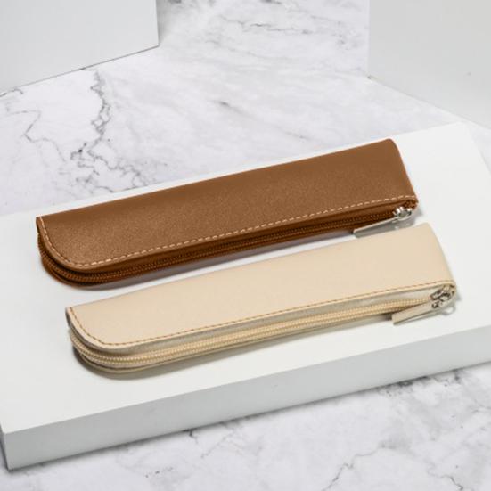 Пенал с гладкой молнией, вместительная вместительная сумка для ручек из искусственной кожи с большим отверстием для хранения канцелярских принадлежностей для девочек