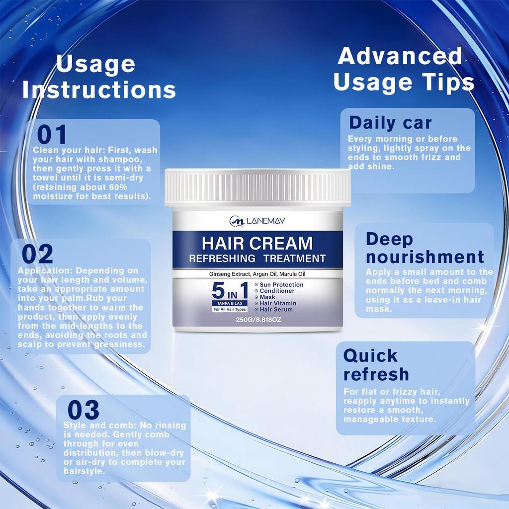 Hair Cream-Prevents Dryness And Brittleness-Minmizes Hair Damage From Coloring And Bleaching-Suitable For All Hair Types, 250ml
