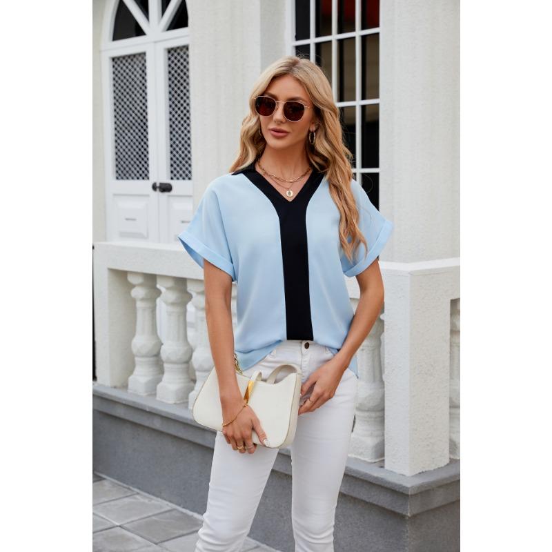 Летняя женская рубашка, цветная шифоновая блузка с лацканами, свободные топы с короткими рукавами