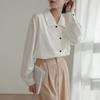 Spring Autumn Polo-neck Elegant Fashion White Blouse Women Long Sleeve Irregular All-match Cardigan Shirt Top