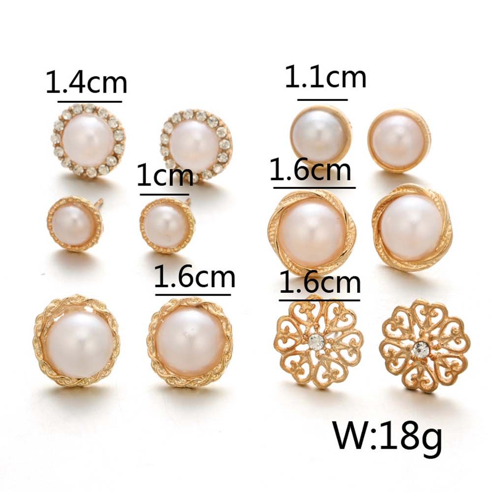 6 Pair/Lot For Women Round Simulated Pearl Flower Stud Earrings Earring Sets Accessories Jewelry