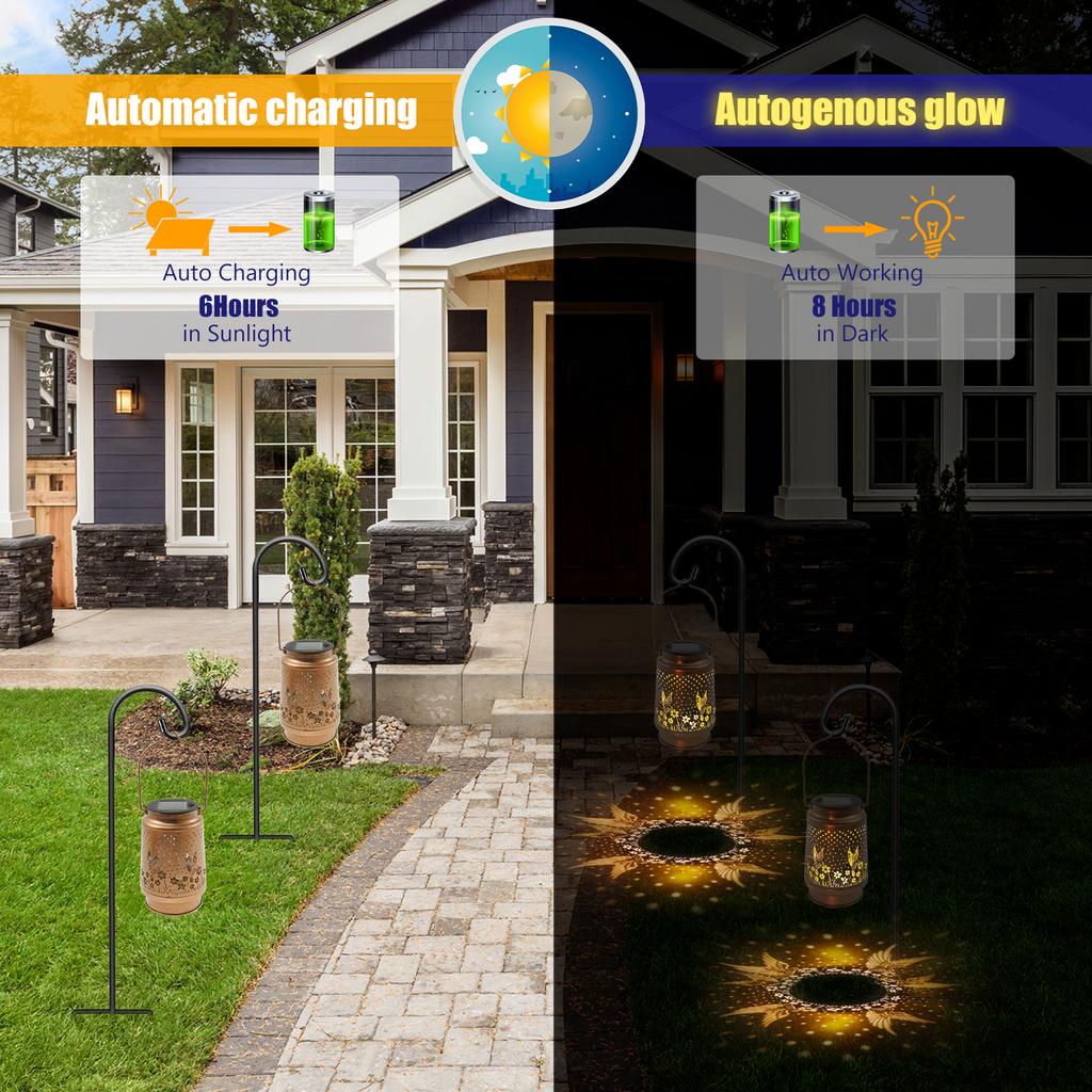 Уличный Садовый Солнечный Свет Металлический Подвесной Колибри Полый Светодиодные Ландшафтные Фонари Водонепроницаемые Газонные Огни для Украшения Двора Патио