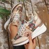 Bohemian Style Wedge Heel Sneakers Women Autumn 2025 Geometric Pattern Casual Sports Shoes Woman Lightweight Platform Sneakers